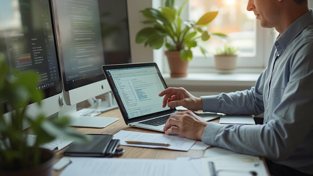 Persoon met financiële planning tools en digitale apparaten op bureau