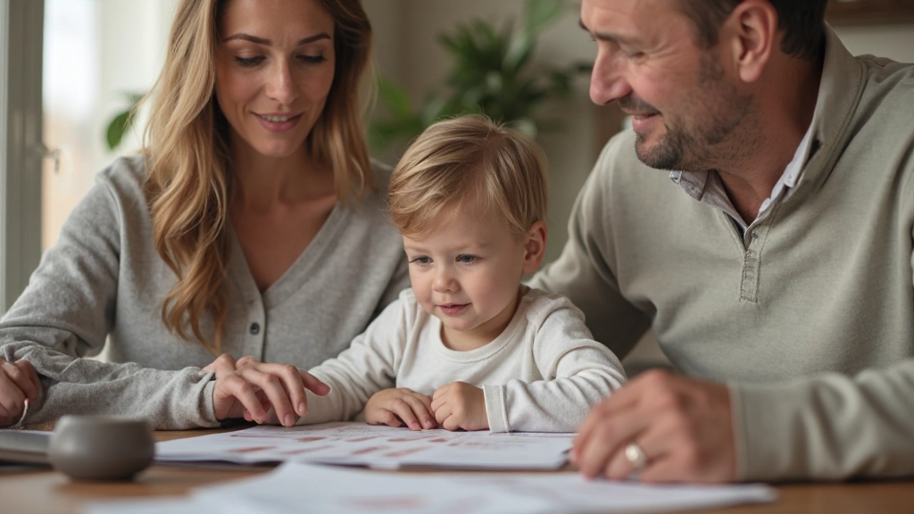 Gezin bespreekt geldbeheersing aan keukentafel met financiële planner