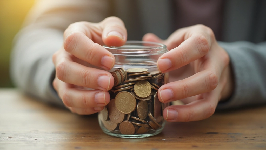 Persoon sparen geld in jar voor noodfonds