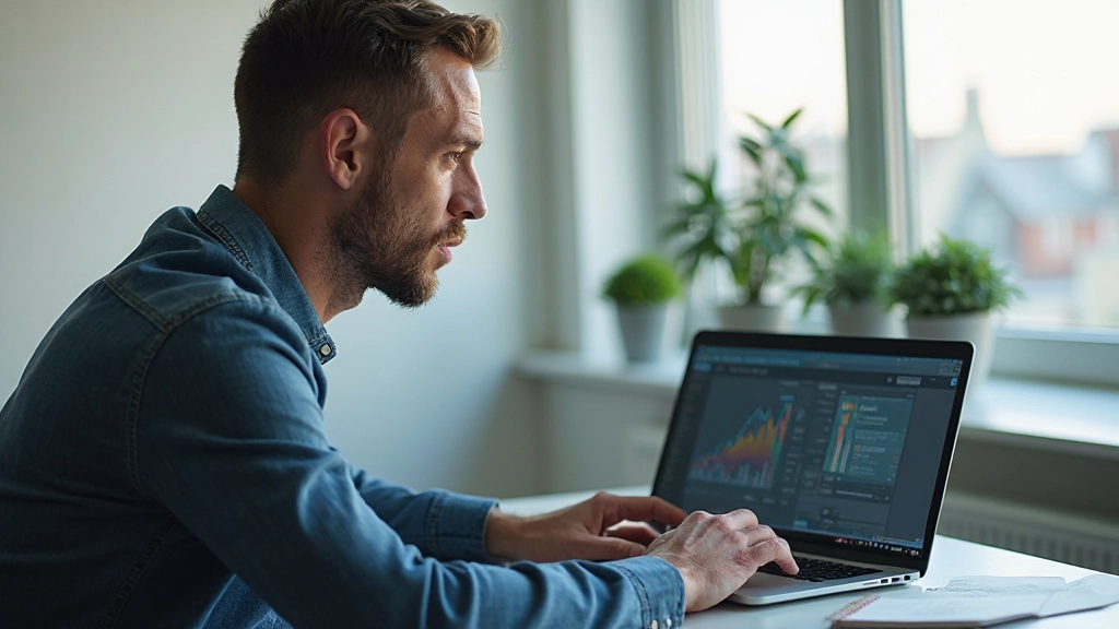 Man analyseert investeringsportefeuille op computer scherm