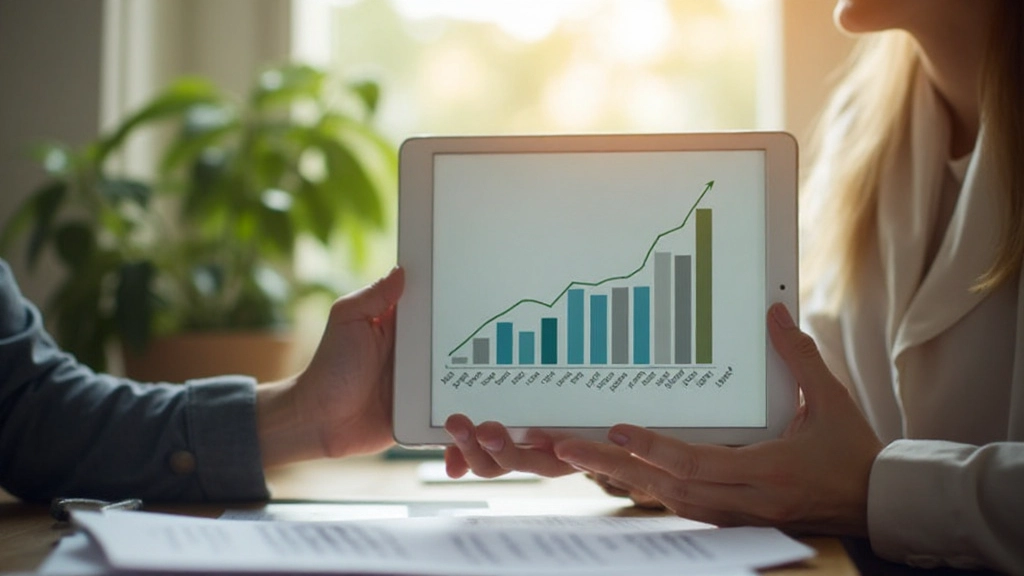 Afbeelding van een spaarplan tracker met stijgende trend grafiek op tablet scherm