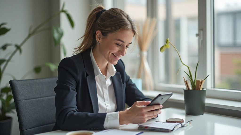 Professionele vrouw gebruikt smartphone voor digitaal bankieren en betalingen