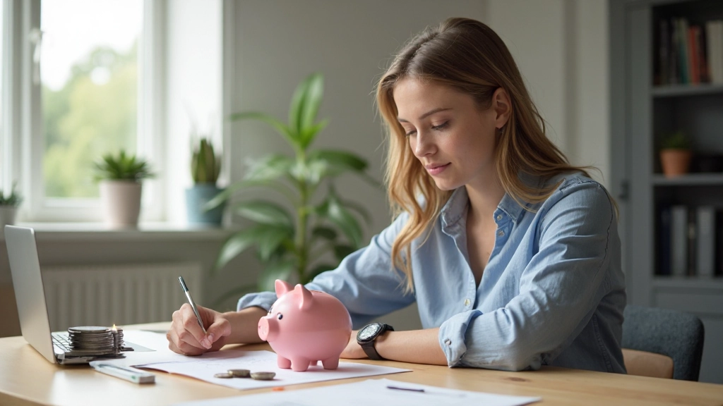 Jonge vrouw die geld bespaart met spaarkaarten en financiële planning
